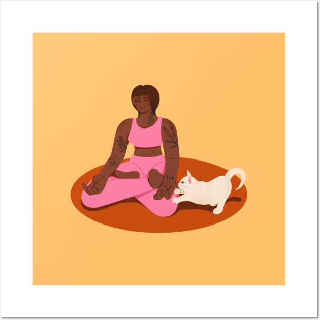 Yoga Lover and the Cat Wall Art by aykimkio